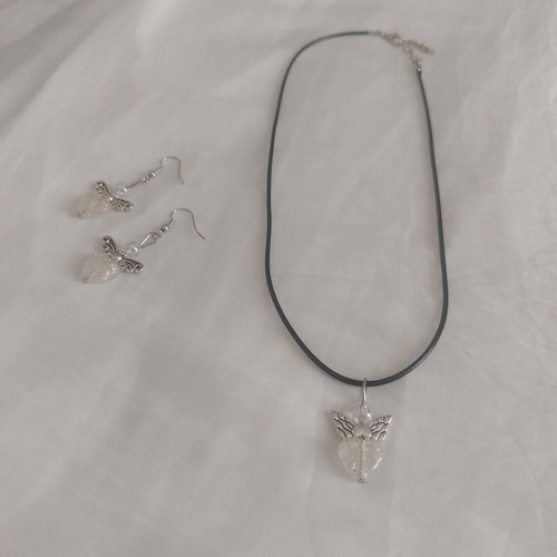 Little Angels #2 Necklace and Earrings Set with Clear Crystal, New