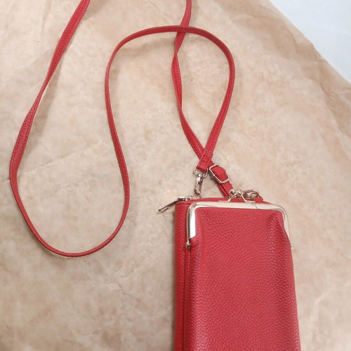Two-in-one bag wallet used red 18x10 cm with gold details