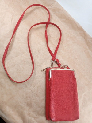 Two-in-one bag wallet used red 18x10 cm with gold details