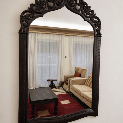 Vintage wall mirror with handcrafted carved wooden frame like new