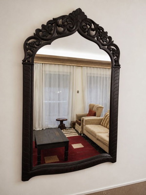 Vintage wall mirror with handcrafted carved wooden frame like new