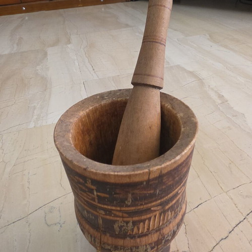 Wooden mortar and pestle