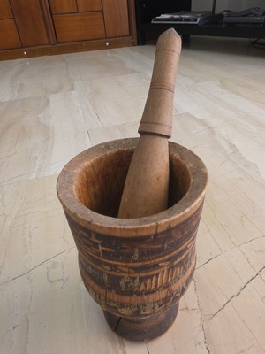 Wooden mortar and pestle