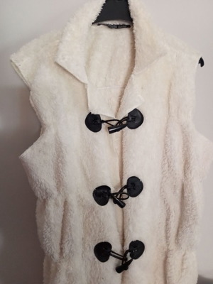 Sleeveless fleece vest for girls, white, leather details