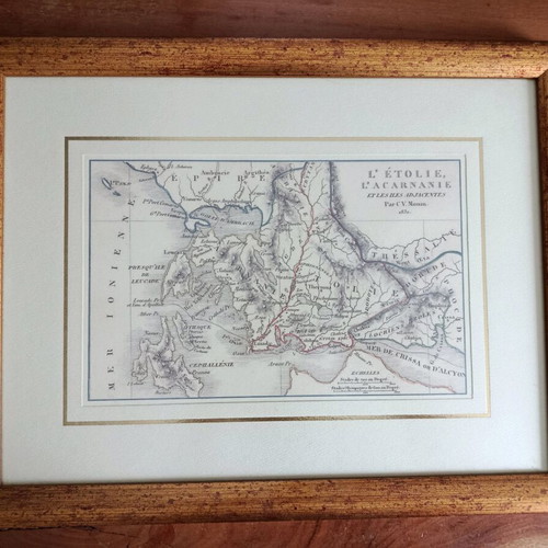 Decorative frame set with old Agrinio photo and historical Aetolia-Acarnania map like new