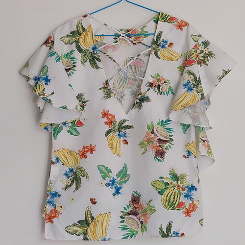 Zara women's blouse, white with colorful floral print, XS-M