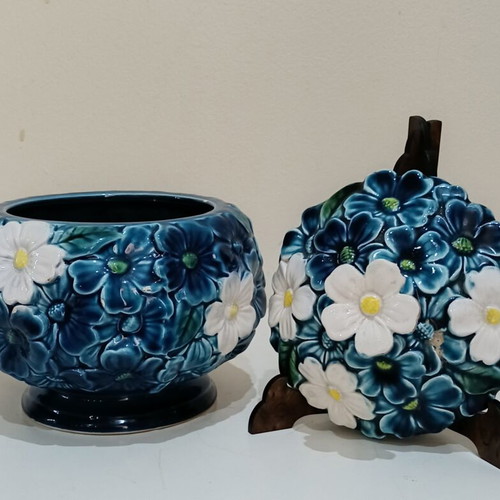 Vintage Japan 70s Fondantiere with Floral Relief Pattern