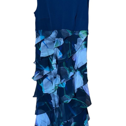 Swing cocktail dress with ruffle detail, blue, size M