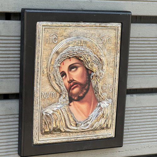 Silver Jesus Christ Icon 925 with 24K Gold, handmade, used