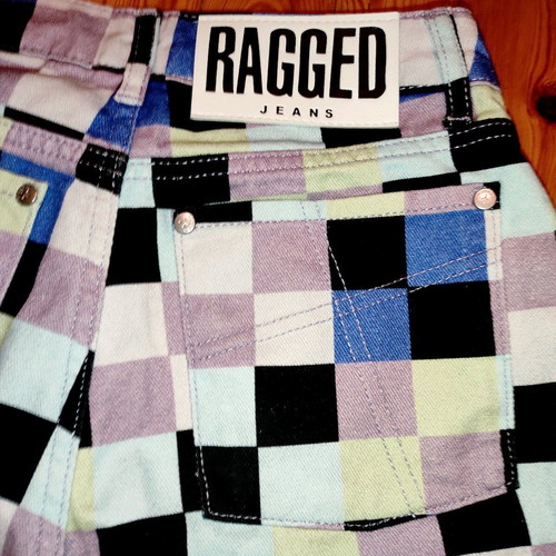 Motherboard Checkered Pixel Print Jeans Ragged Priest like new, multicolor