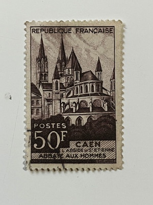 Vintage French Stamp 1951 Caen Abside de St Etienne used
