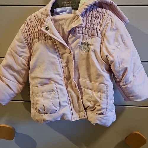 Pink baby jacket used, cotton lining, 12 months