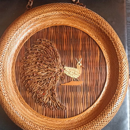 Vintage Boho Wall Decor 43cm Handmade Rattan Peacock