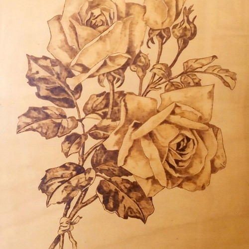 Triantafyllo pyrography painting new, on poplar wood