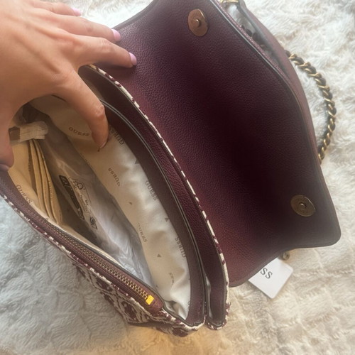 Guess Crossbody Flap Merlot Logo Bag New with Tag