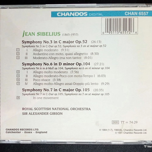 Sibelius Symphonies 3, 6, 7 CD used, classical