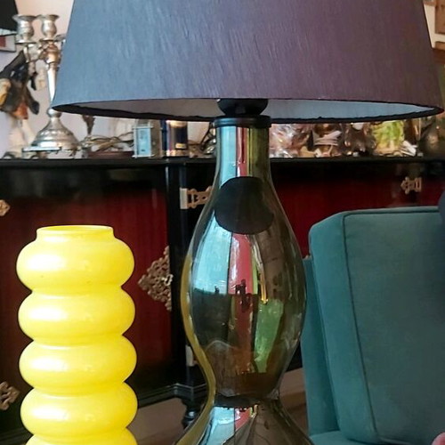 Table lamp made of green transparent thick glass like new