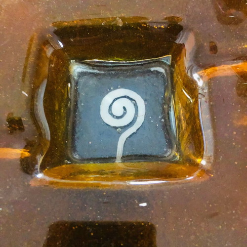 Ashtrays used, set of two square glass orange
