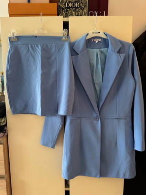 Zara suit set jacket and skirt like new, blue and turquoise, small and medium