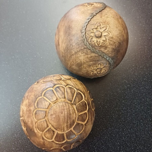 Wooden decorative balls, carved, 31 cm diameter