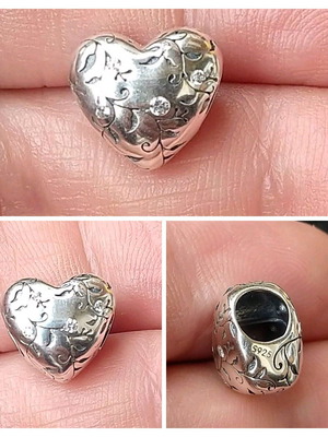 Silver charm for bracelet s925 heart with stones and ornaments like new