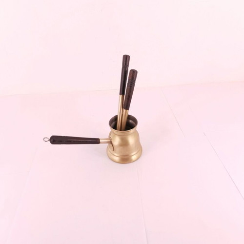 Brass briki used with spoon and stirrer, 1970s vintage