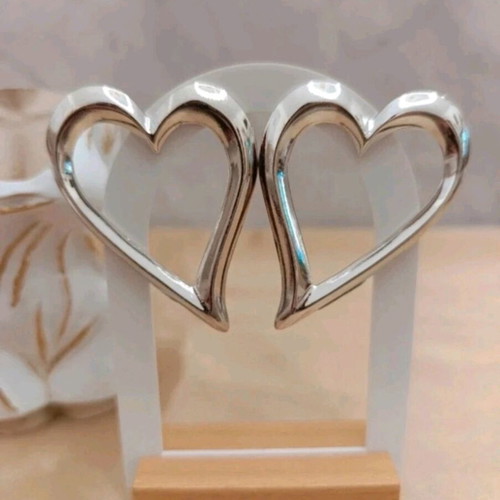 Earrings large silver hearts like new