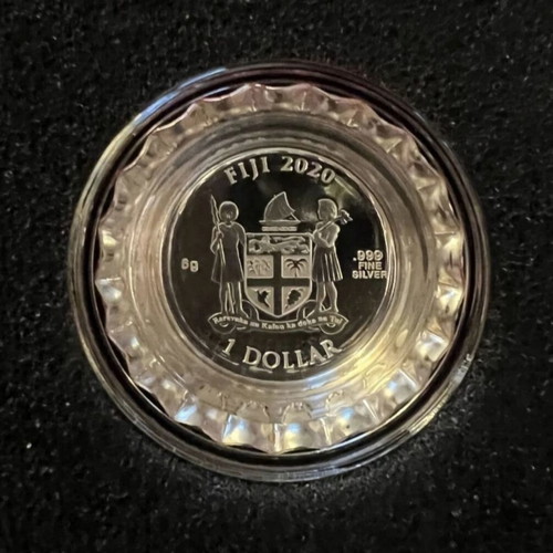 Fiji Coca-Cola Japan Logo Edition $1 Silver Coin 2020, bottle cap proof