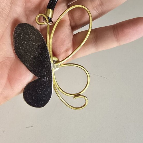 Cameo Statement Butterfly Pendant Necklace like new, black and gold-tone