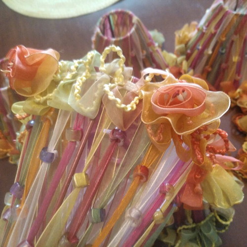 Romantic lampshade covers set of six like new, organza multi colour