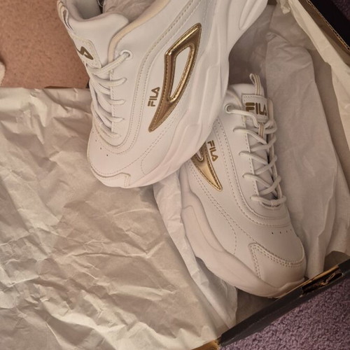 Fila women's white sports shoes with gold detail new
