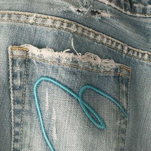 Miss Denim denim jeans used, bell-bottom, size 28, light wash with rips