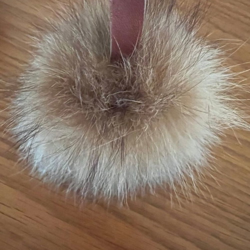 Fur keychain like new, genuine fox fur pom pom with leather strap