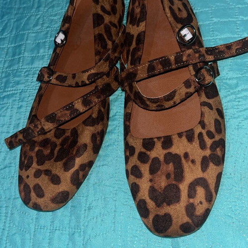 Leopard Mary Jane ballerina shoes size 38, brown