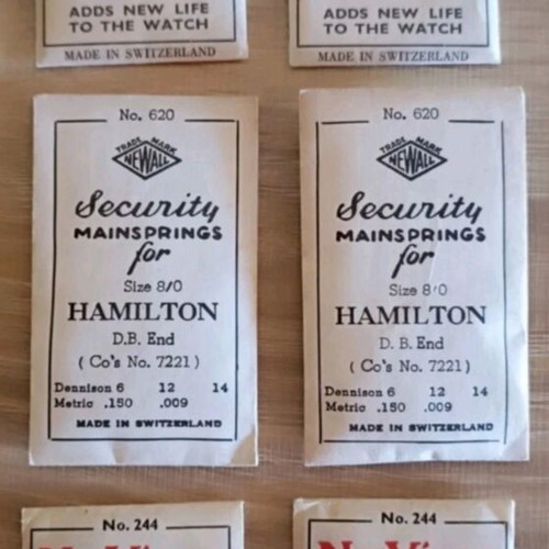 Watch mainsprings for Waltham and Hamilton, pack of 20, New Old Stock