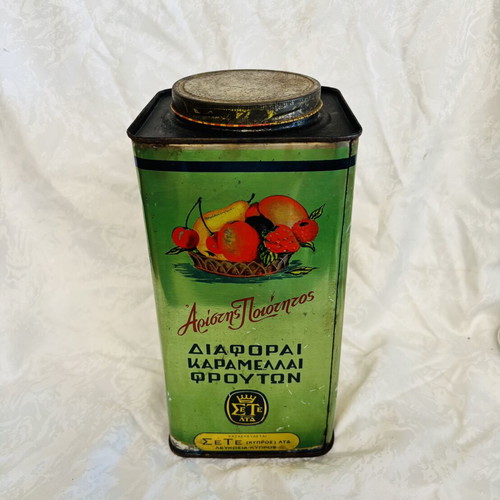 Cypriot Tin Box Used Vintage Collectible from 1960 with Stopper