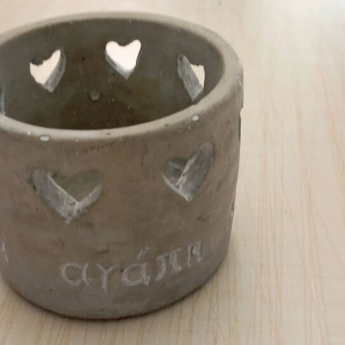 Handmade cement candle holder like new with pierced heart design