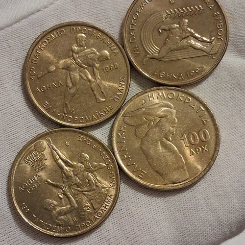 100 Drachma Greek coins, 1997-1999, set of 4