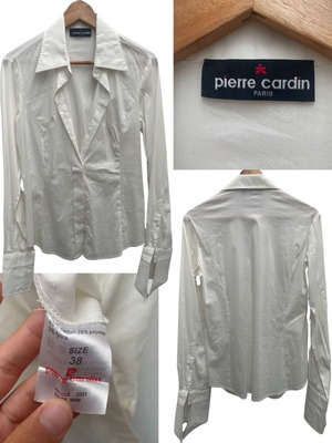 Πουκάμισο Pierre Cardin μεταχειρισμένο, λευκό με μακρύ μανίκι, γιακά, μέγεθος M