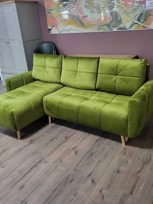 Designer green fabric corner sofa new with sleep function