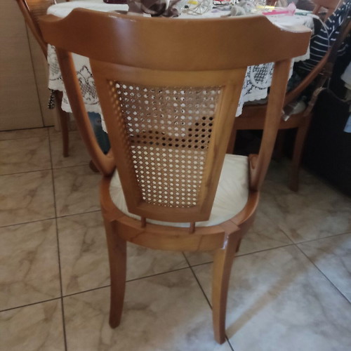 Walnut dining table with chairs used, round extendable, classic design