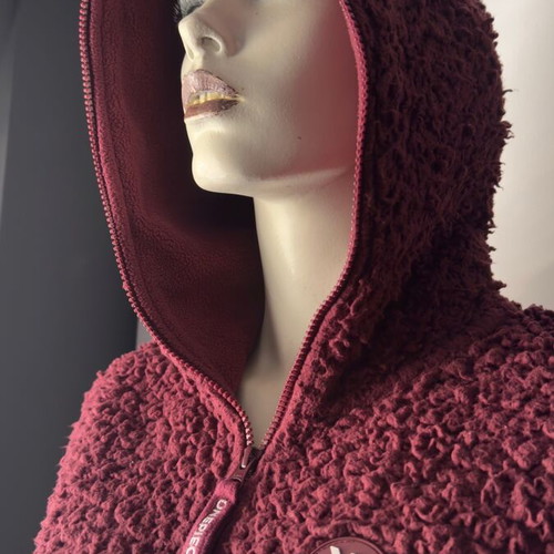 Onepiece unisex jumpsuit used burgundy fleece with hood size S