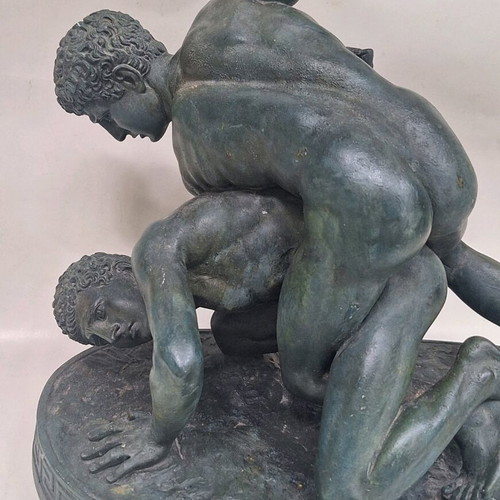 Gypsum statue with ancient Greek pankration athletes used
