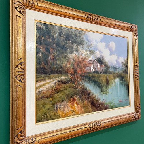 Pasquale Esposito oil painting in handmade gold carved frame