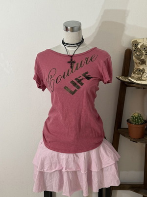 Juicy Couture Y2K T-shirt, pink and gold, size S/M
