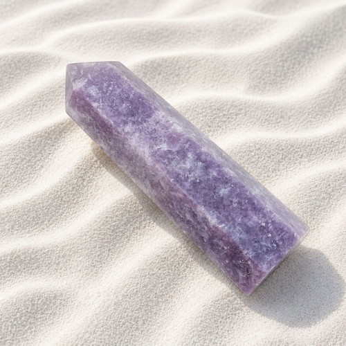 Decorative desk obelisk with lepidolite stone