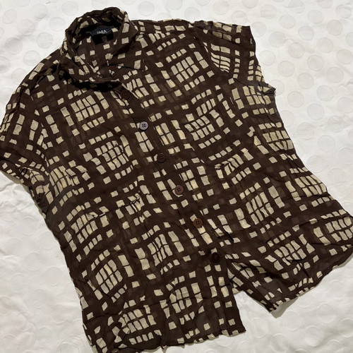 Zara vintage short-sleeve shirt beige and brown, like new, size M