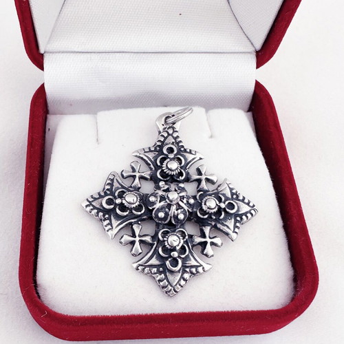 Vintage Malta Knights Cross silver 925 pendant used, handmade