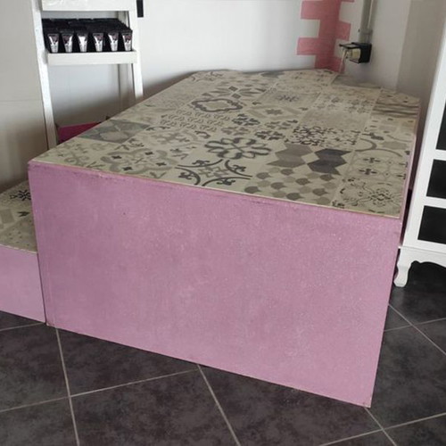 Wooden pedestal used for stage or professional spa pedicure lilac