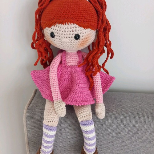 Handmade knitted amigurumi doll redhead new, 40 cm